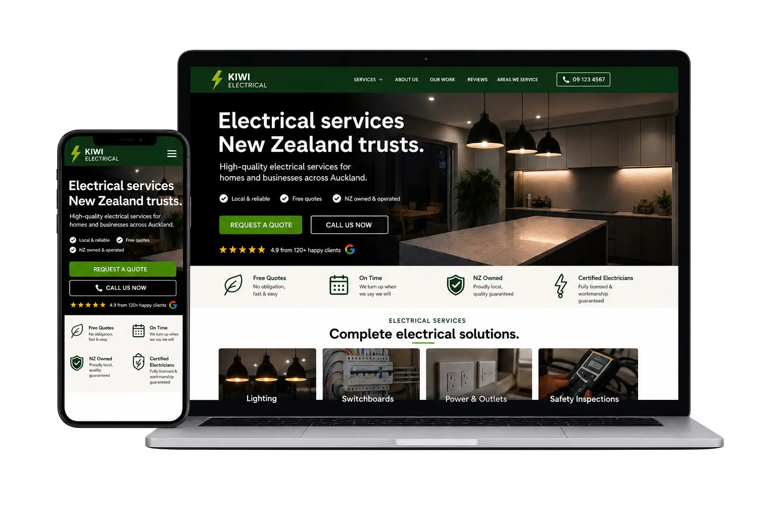 Example Local Leads custom 5-page website on laptop and phone