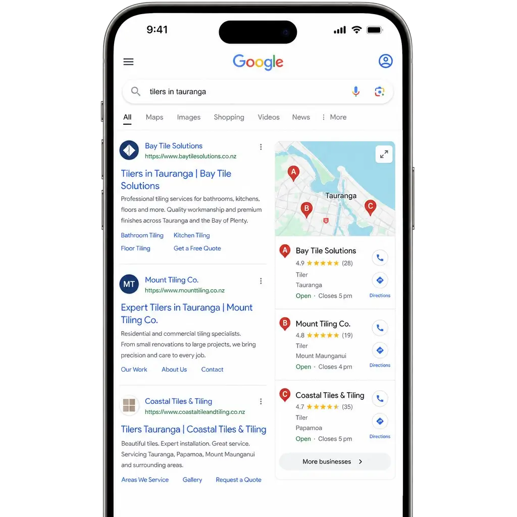 Mobile Google search results - showing how few searchers click past the top results on page one
