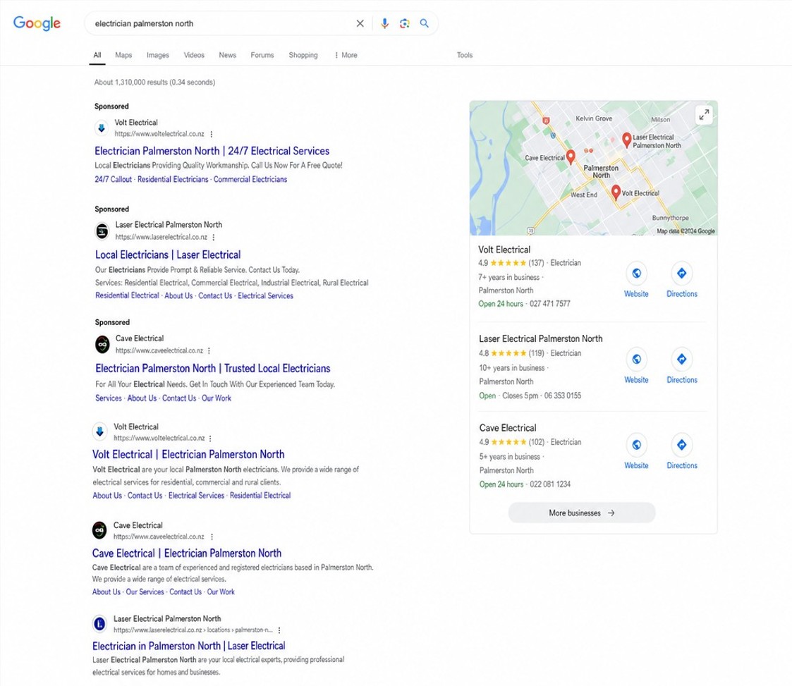 Google search results showing a top-3 local pack ranking - the position Local Leads gets clients into