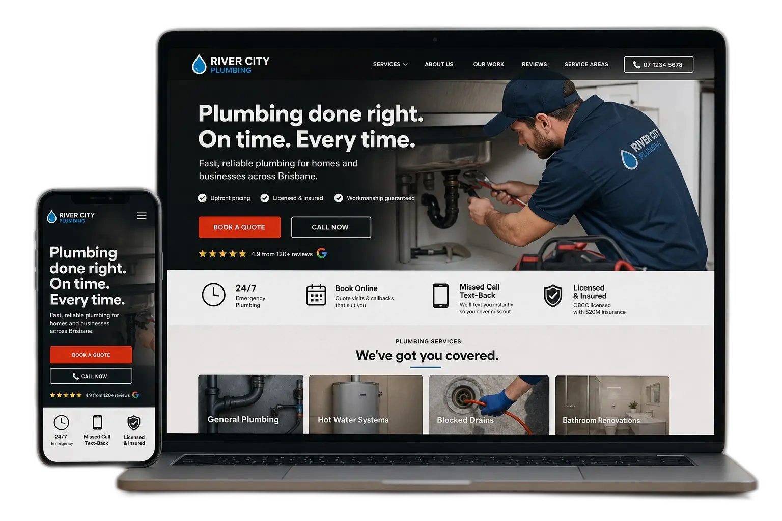 Example Local Leads custom 5-page website on laptop and phone